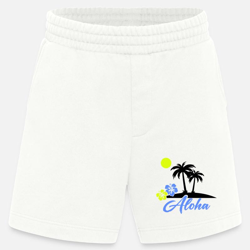 Aloha Hibiscus Neon Script - Heavyweight Shorts - made by SPREAD  - OFF WHITE