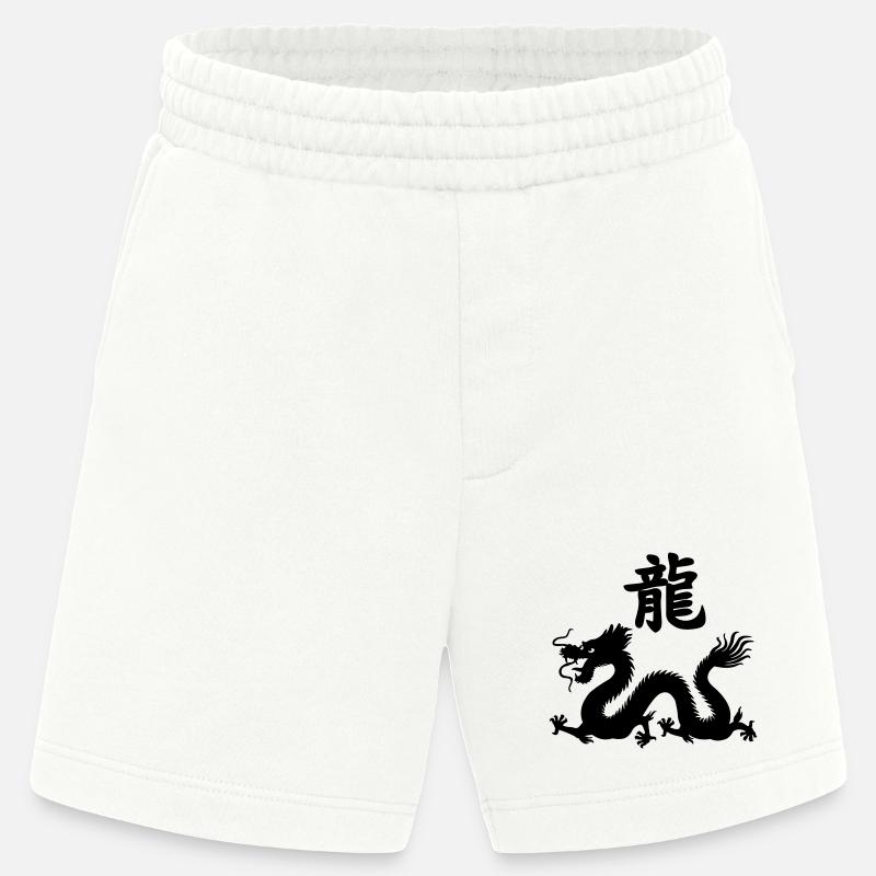 Chinesisches Schriftzeichen Drache mit Drachenbild - Heavyweight Shorts - made by SPREAD  - OFF WHITE