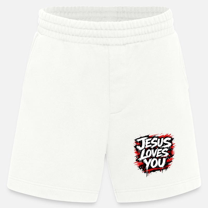 Jesus liebt dich Graffiti Statement - Heavyweight Shorts - made by SPREAD  - OFF WHITE