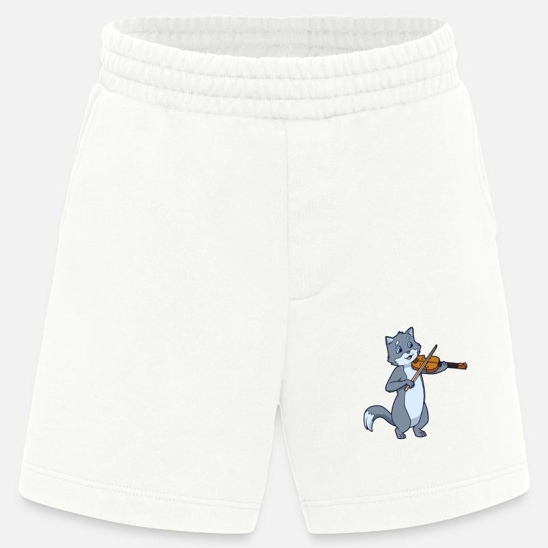 Comic Cat joue du violon - Short bio épais fabriqué en UE - OFF WHITE