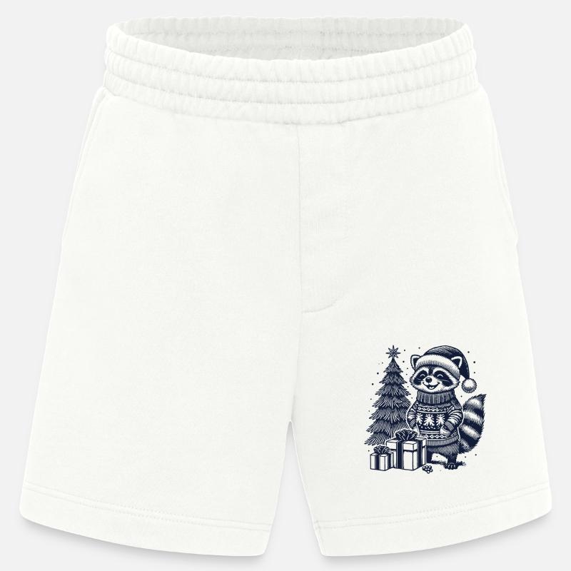 Fröhlicher Waschbär Weihnachten Pullover - Heavyweight Shorts - made by SPREAD - OFF WHITE