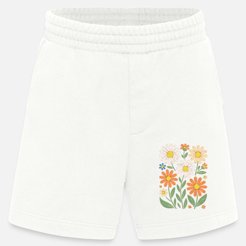 Boho Retro Gänseblümchen Muster Retro - Heavyweight Shorts - made by SPREAD  - OFF WHITE