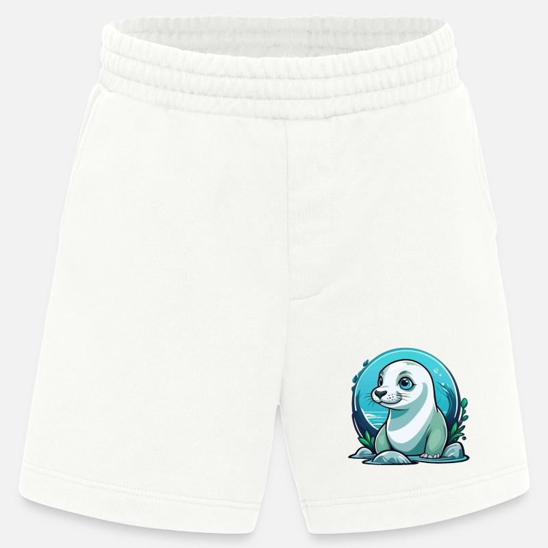 Junge Robbe auf Entdeckertour - Heavyweight Shorts - made by SPREAD - OFF WHITE