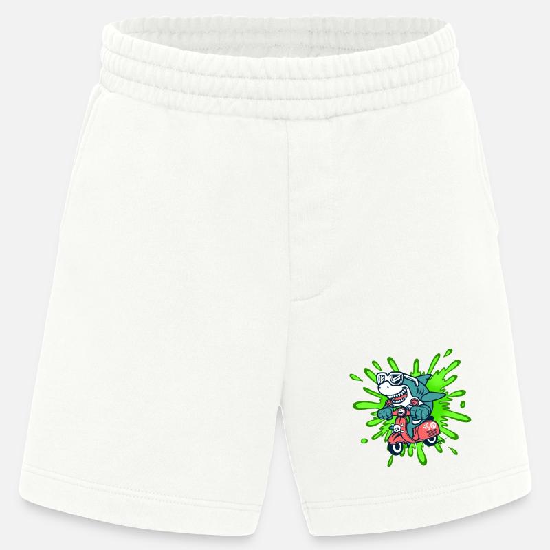 Shark Funny Moped Moped Roller Comic - Heavyweight Shorts - made by SPREAD  - OFF WHITE