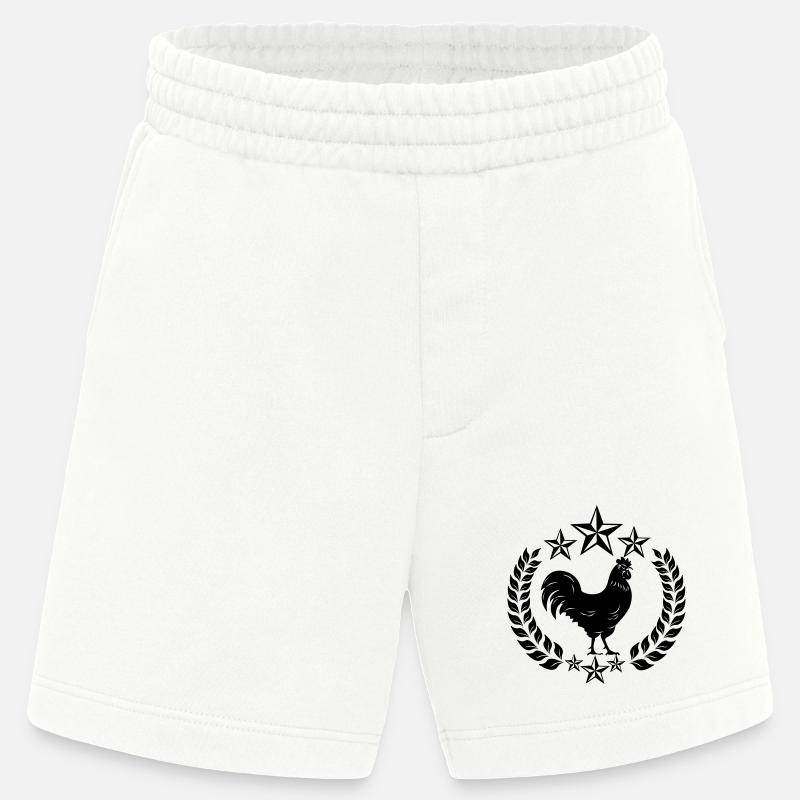 Schwarzer Hahn mit Lorbeerkranz - Heavyweight Shorts - made by SPREAD - OFF WHITE
