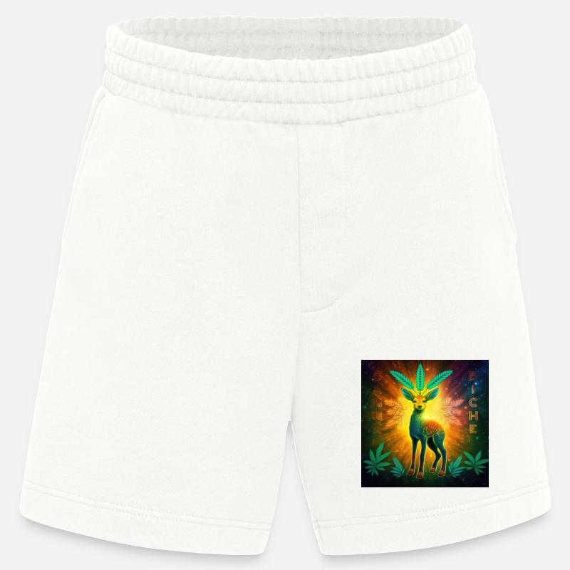 Kosmisches Reh mit Cannabisblättern - Heavyweight Shorts - made by SPREAD  - OFF WHITE
