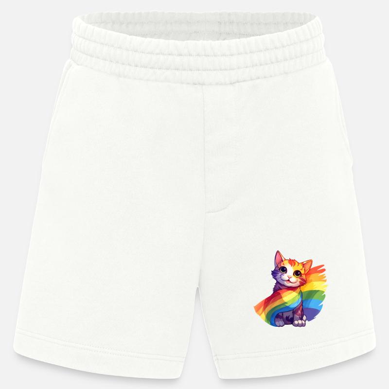 Pride Cat – Bunte Regenbogen-Katze mit Flagge - Heavyweight Shorts - made by SPREAD - OFF WHITE