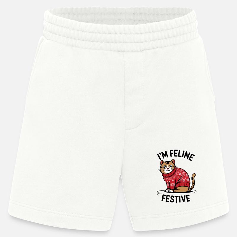 Festliche Katze mit Weihnachtspullover - Heavyweight Shorts - made by SPREAD  - OFF WHITE