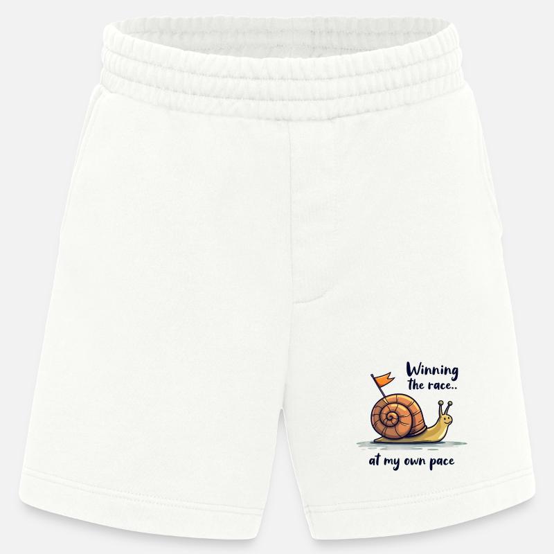 Escargot avec drapeau « Gagner la course » - Short bio épais fabriqué en UE - OFF WHITE