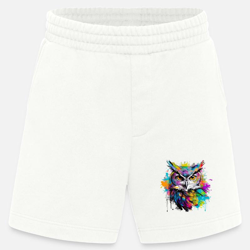 Unsere Eule mit bunten Farbklecksen - Heavyweight Shorts - made by SPREAD - OFF WHITE