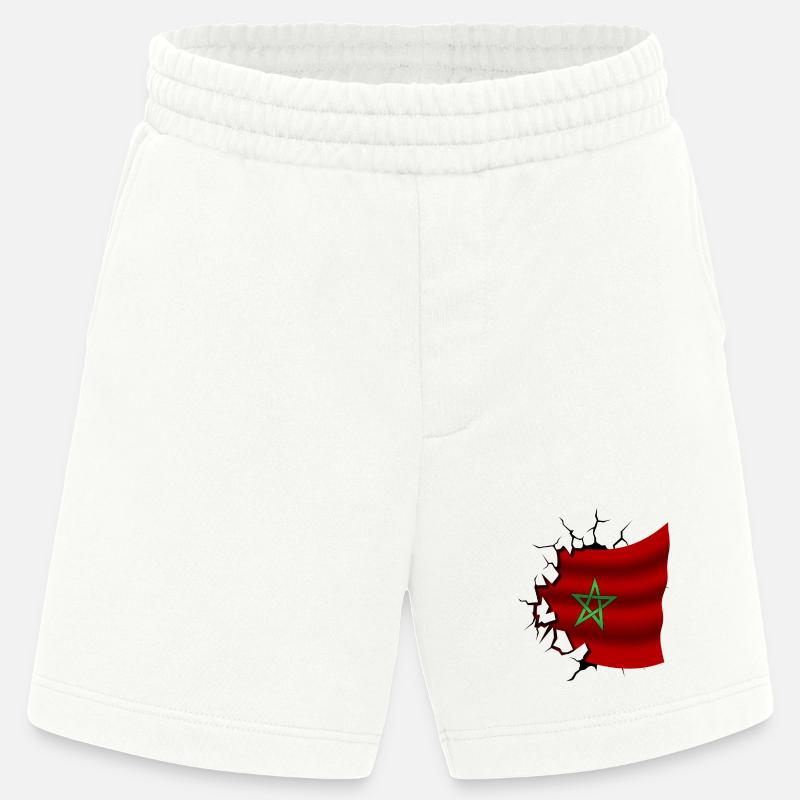Drapeau du Maroc - Maroc - Drapeau Broken Design - Short bio épais fabriqué en UE - OFF WHITE
