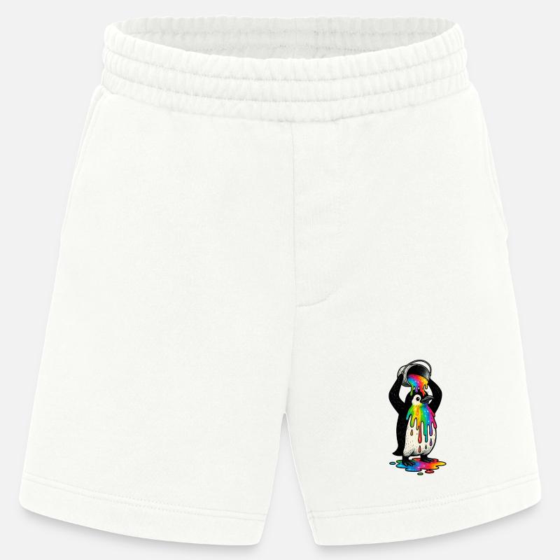 Bunter Pinguin mit Farbeimer - Heavyweight Shorts - made by SPREAD  - OFF WHITE