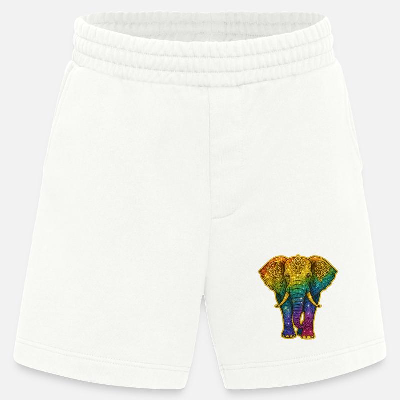 Rainbow elephant with gold pattern - Heavyweight Shorts - made by SPREAD  - OFF WHITE