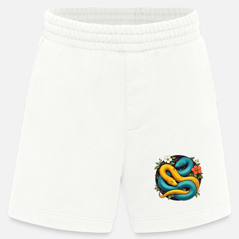 Deux serpents python dans l’anneau fleuri - Short bio épais fabriqué en UE - OFF WHITE