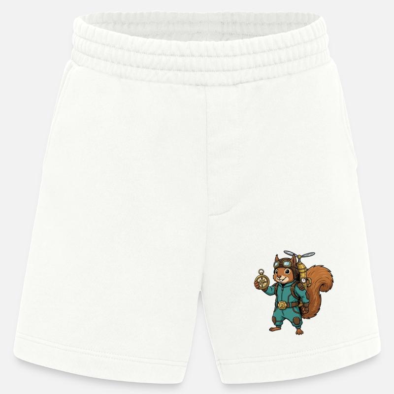 Squirrel Steampunk Aviator Jetpack Compass - Heavyweight Shorts - made by SPREAD - OFF WHITE