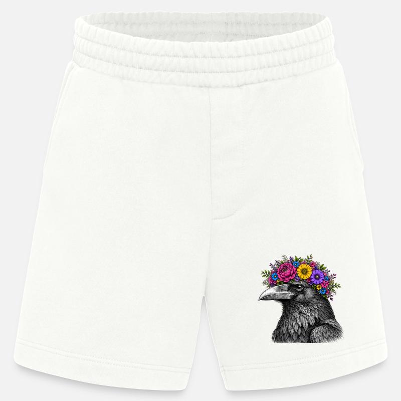 Crow's Head with Flower Crown - Heavyweight Shorts - made by SPREAD  - OFF WHITE