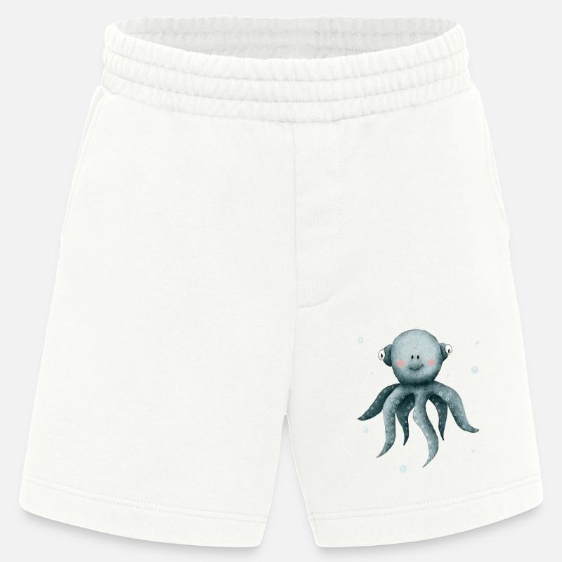 Calmar pieuvre, créatures marines mignonnes - Short bio épais fabriqué en UE - OFF WHITE