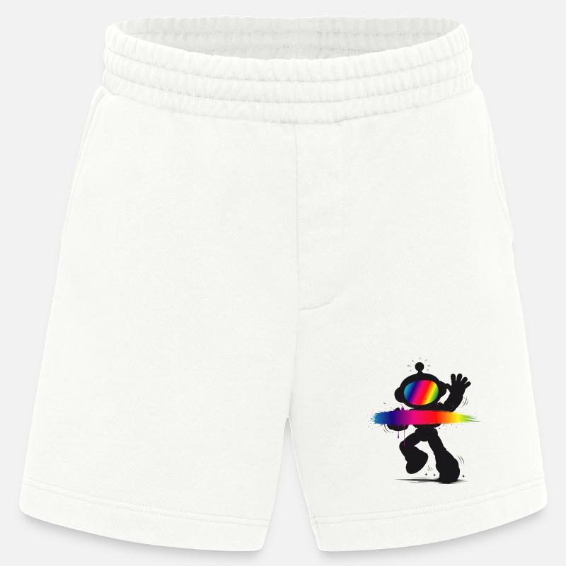 Robot Silhouette Rainbow Splash Design - Short bio épais fabriqué en UE - OFF WHITE