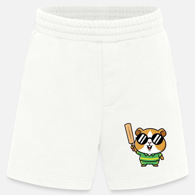 Cooler Hamster Mit Cricket Schlaeger - Heavyweight Shorts - made by SPREAD  - OFF WHITE