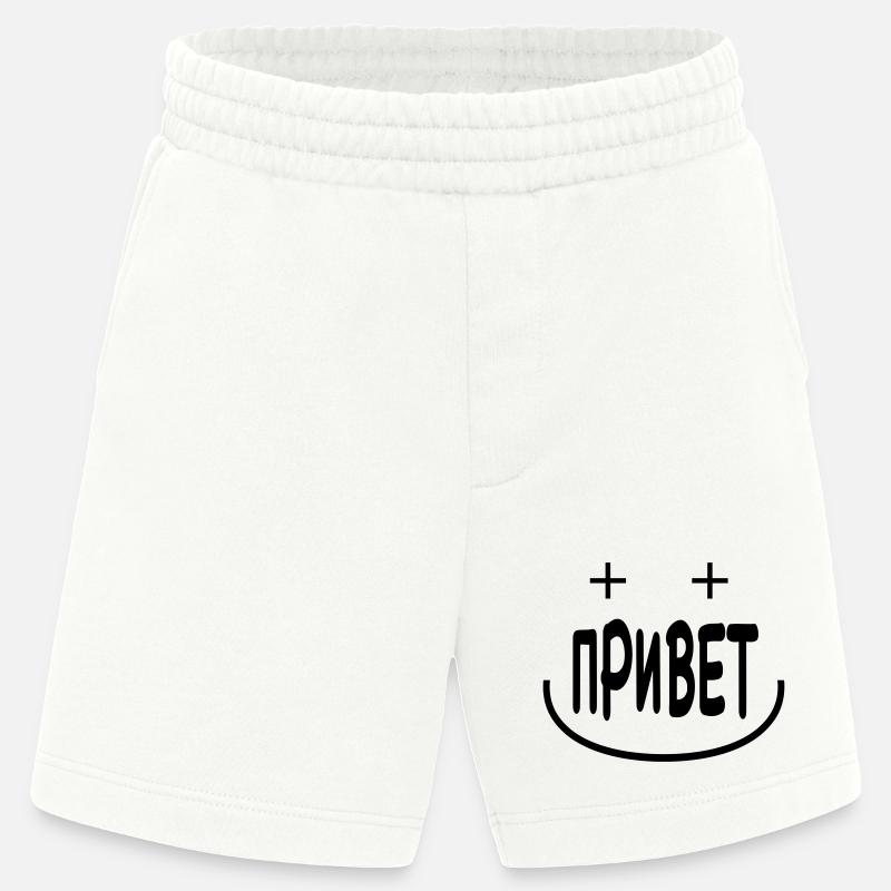 ПРИВЕТ - Russian Hello Minimal Text Design - Heavyweight Shorts - made by SPREAD  - OFF WHITE
