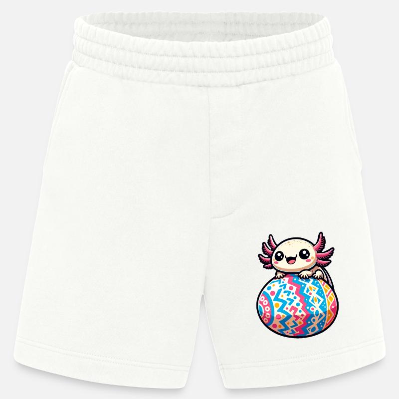 Easter Axolotl on Giant Egg - Heavyweight Shorts - made by SPREAD  - OFF WHITE