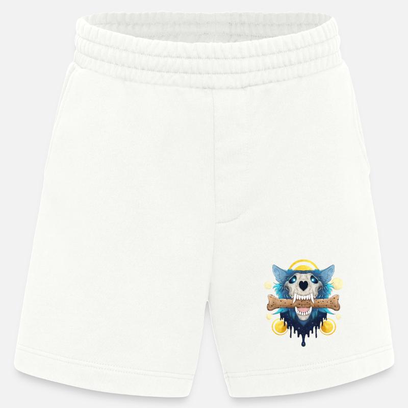 Hellhound Skull Gold - Dämonischer Wolf & Keksknochen - Heavyweight Shorts - made by SPREAD  - OFF WHITE