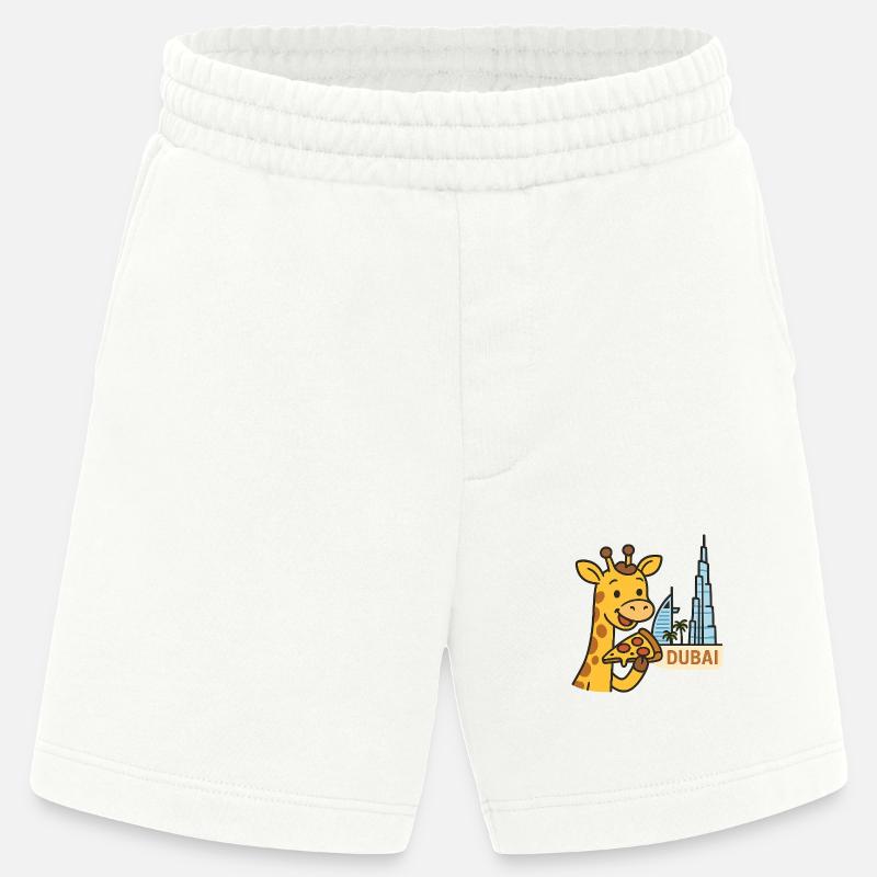 Dubai Giraffe mit Pizza - Heavyweight Shorts - made by SPREAD  - OFF WHITE