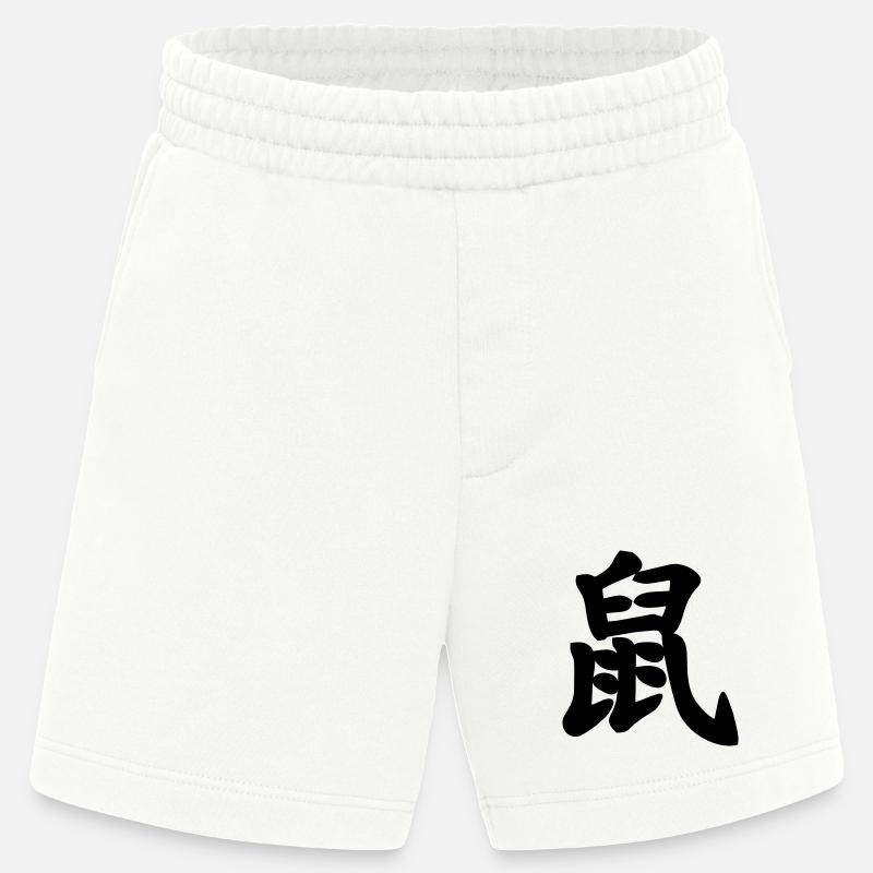 Chinese script rat shadow image - Heavyweight Shorts - made by SPREAD  - OFF WHITE