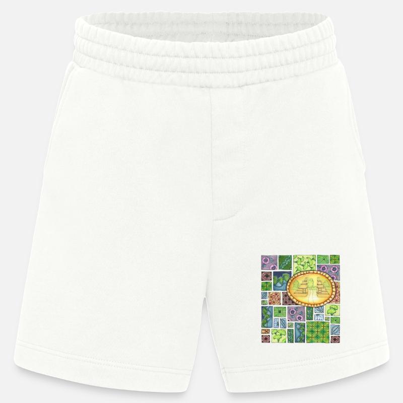 Bali temple on pattern patchwork - Heavyweight Shorts - made by SPREAD  - OFF WHITE