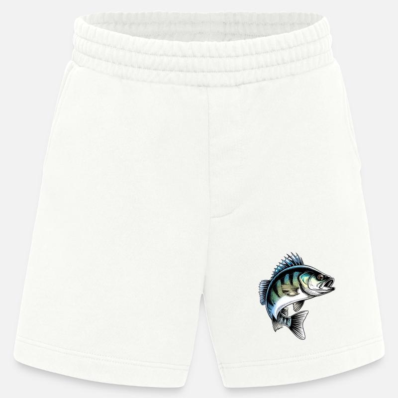 Jumping Perch Dynamic Fish Illustration - Heavyweight Shorts - made by SPREAD - OFF WHITE