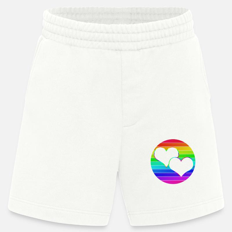 Rainbow 2 cœurs entrelacés - Short bio épais fabriqué en UE - OFF WHITE