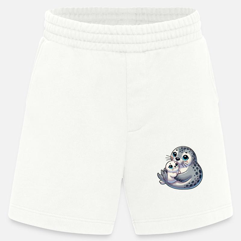 Robbenmutter mit Kind - Heavyweight Shorts - made by SPREAD  - OFF WHITE