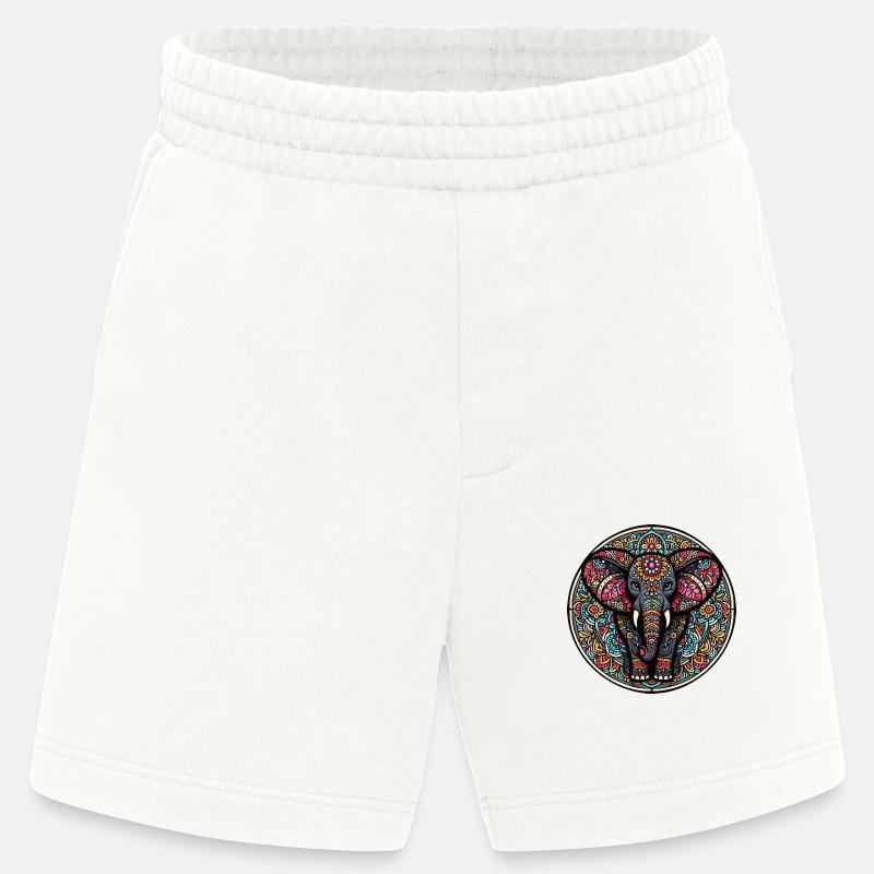 Indian mantra elephant - Heavyweight Shorts - made by SPREAD  - OFF WHITE