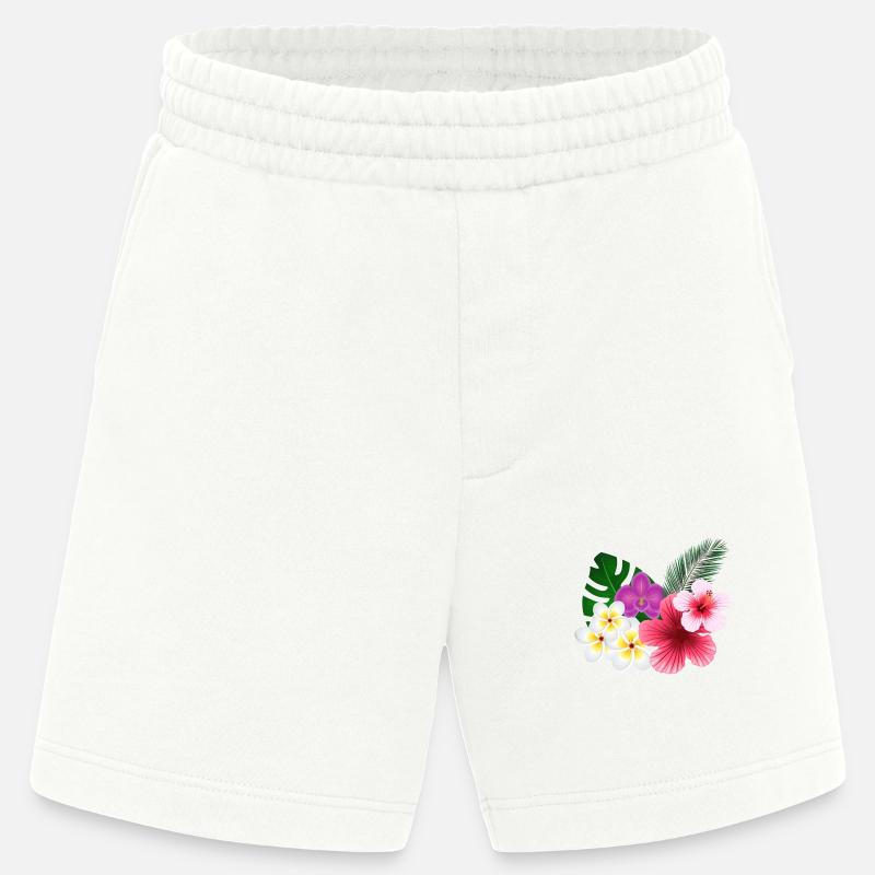 Fleurs tropicales et fleurs - Short bio épais fabriqué en UE - OFF WHITE