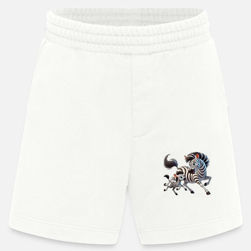 Zebra-Mutter mit herumtollendem Kind - Heavyweight Shorts - made by SPREAD  - OFF WHITE