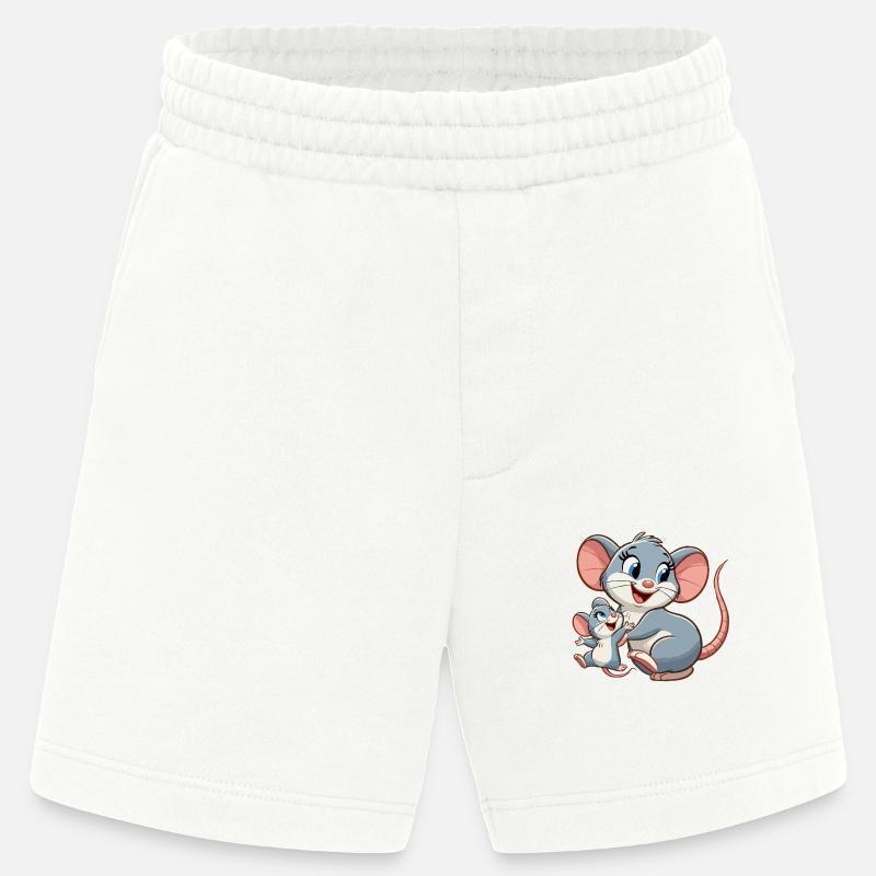 Mäusemutter mit herumtollendem Kind - Heavyweight Shorts - made by SPREAD  - OFF WHITE