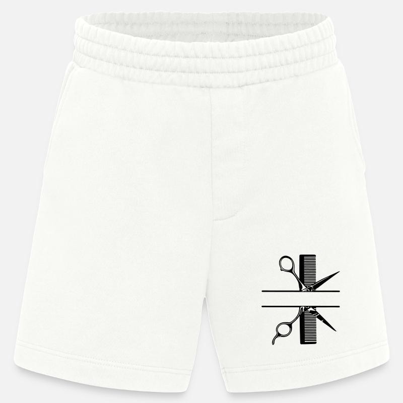 Scissors with comb text banner - Heavyweight Shorts - made by SPREAD - OFF WHITE