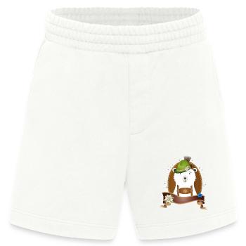 niedlicher Eisbär in Tracht mit Hut und Lederhose - Heavyweight Shorts - made by SPREAD  - OFF WHITE - Vorne