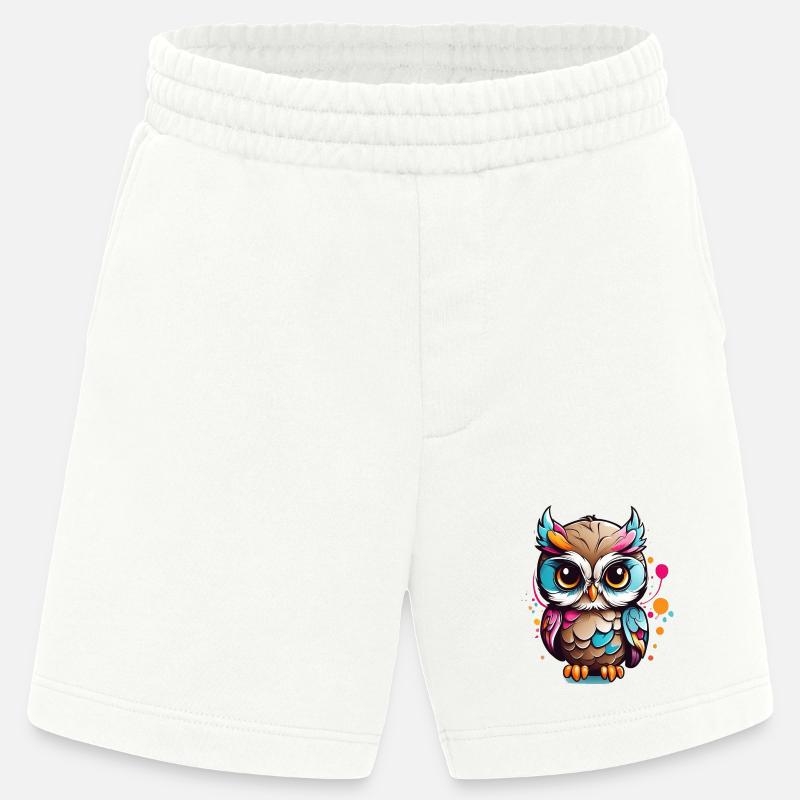 Bunte Eulenfigur im Pop Art Stil - Heavyweight Shorts - made by SPREAD  - OFF WHITE