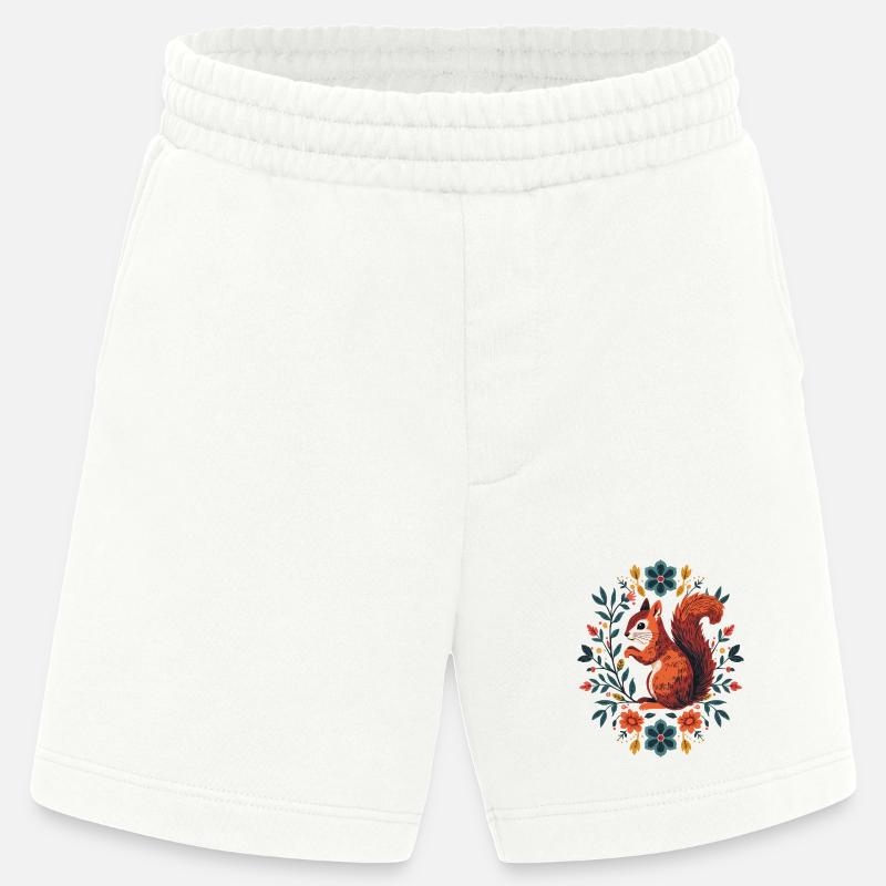 Écureuil dans une couronne de fleurs - Short bio épais fabriqué en UE - OFF WHITE