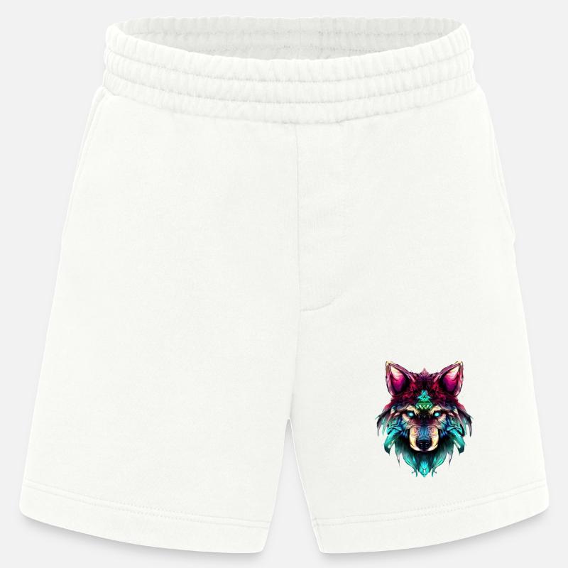 Mystischer Wolf Synthwave Wolfskopf - Heavyweight Shorts - made by SPREAD  - OFF WHITE
