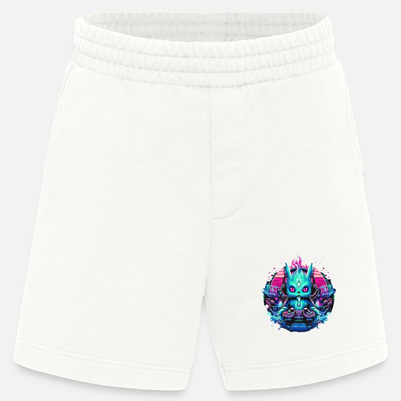Synthwave Zocker Gaming Alien - Heavyweight Shorts - made by SPREAD - OFF WHITE