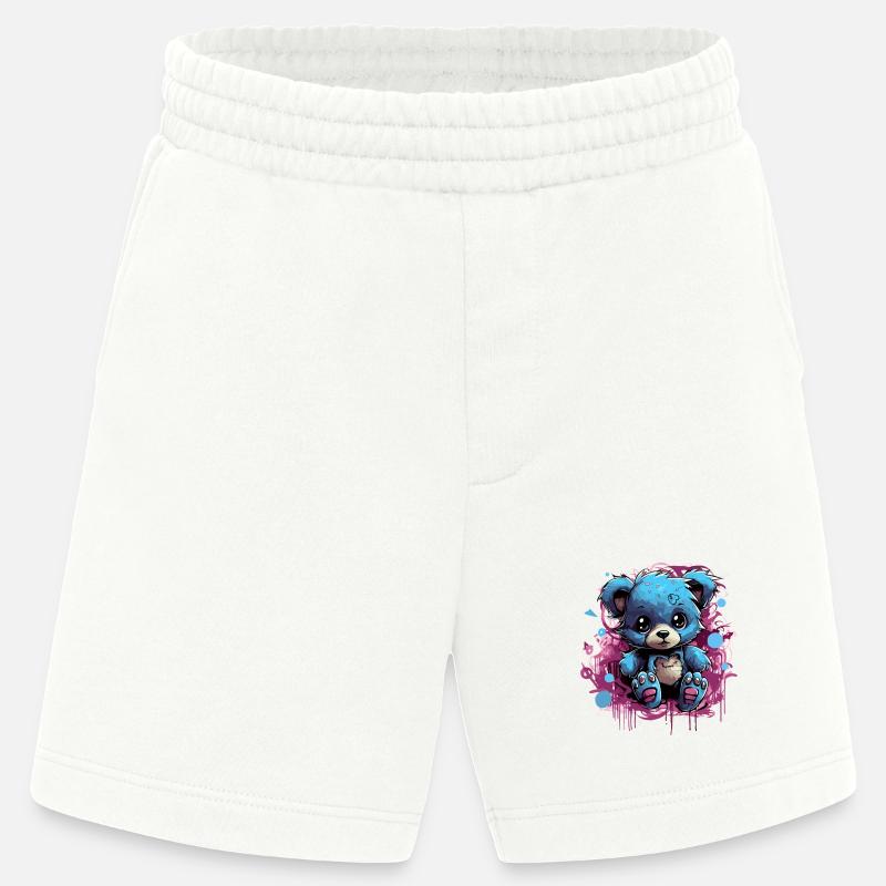 Blue Cuddly Bear Graffiti Pop - Short bio épais fabriqué en UE - OFF WHITE