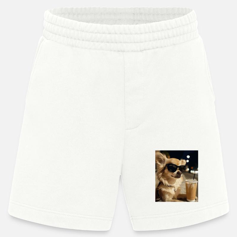 Sonnenbrillen-Hund mit Eiskaffee - Heavyweight Shorts - made by SPREAD  - OFF WHITE