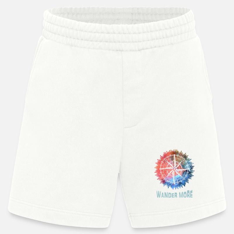 Wander More Compass Batik - Heavyweight Shorts - made by SPREAD - OFF WHITE