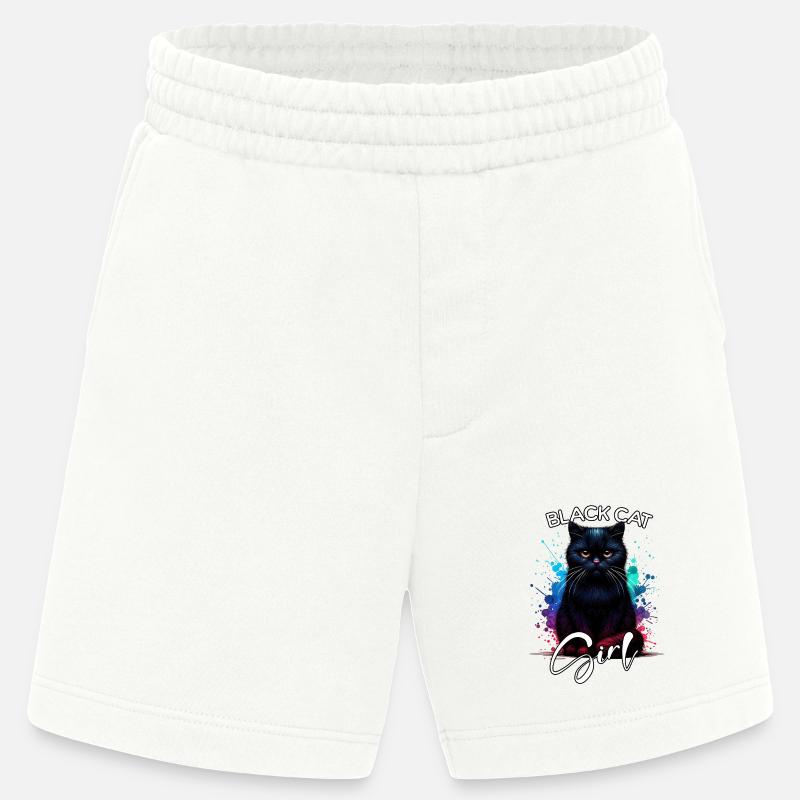 Grumpy Black Cat Mädchen Schwarze Katze - Heavyweight Shorts - made by SPREAD - OFF WHITE
