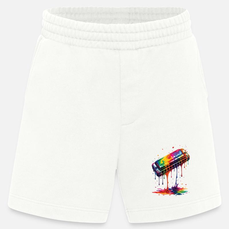 Harmonica with dripping paint - Heavyweight Shorts - made by SPREAD  - OFF WHITE