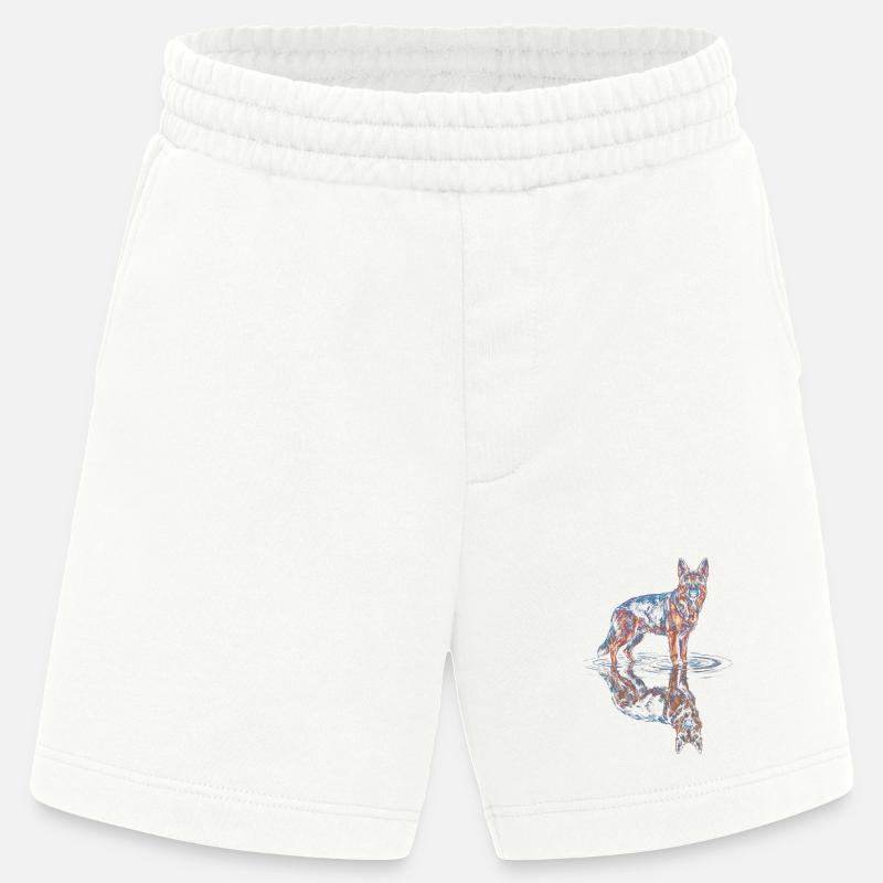 German Shepherd with Water Reflection - Heavyweight Shorts - made by SPREAD  - OFF WHITE