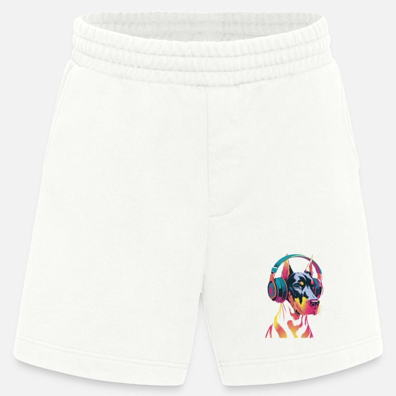 Dobermann mit Kopfhörern - Heavyweight Shorts - made by SPREAD  - OFF WHITE