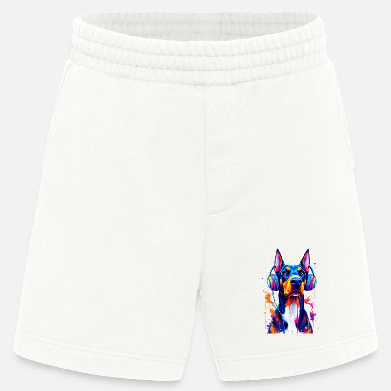 Dobermann mit Kopfhörern - Heavyweight Shorts - made by SPREAD  - OFF WHITE